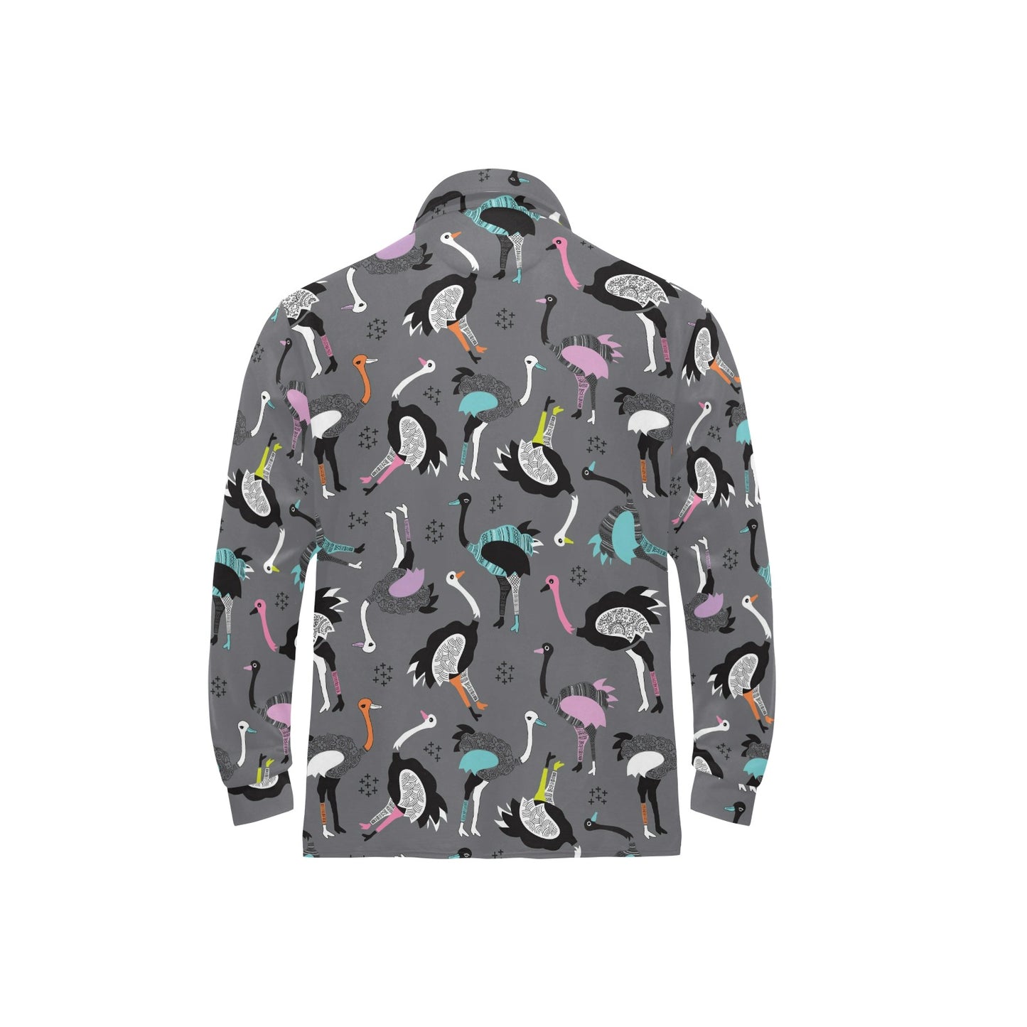 Ostrich Pattern Print Design 01 Long Sleeve Polo Shirt For Men's