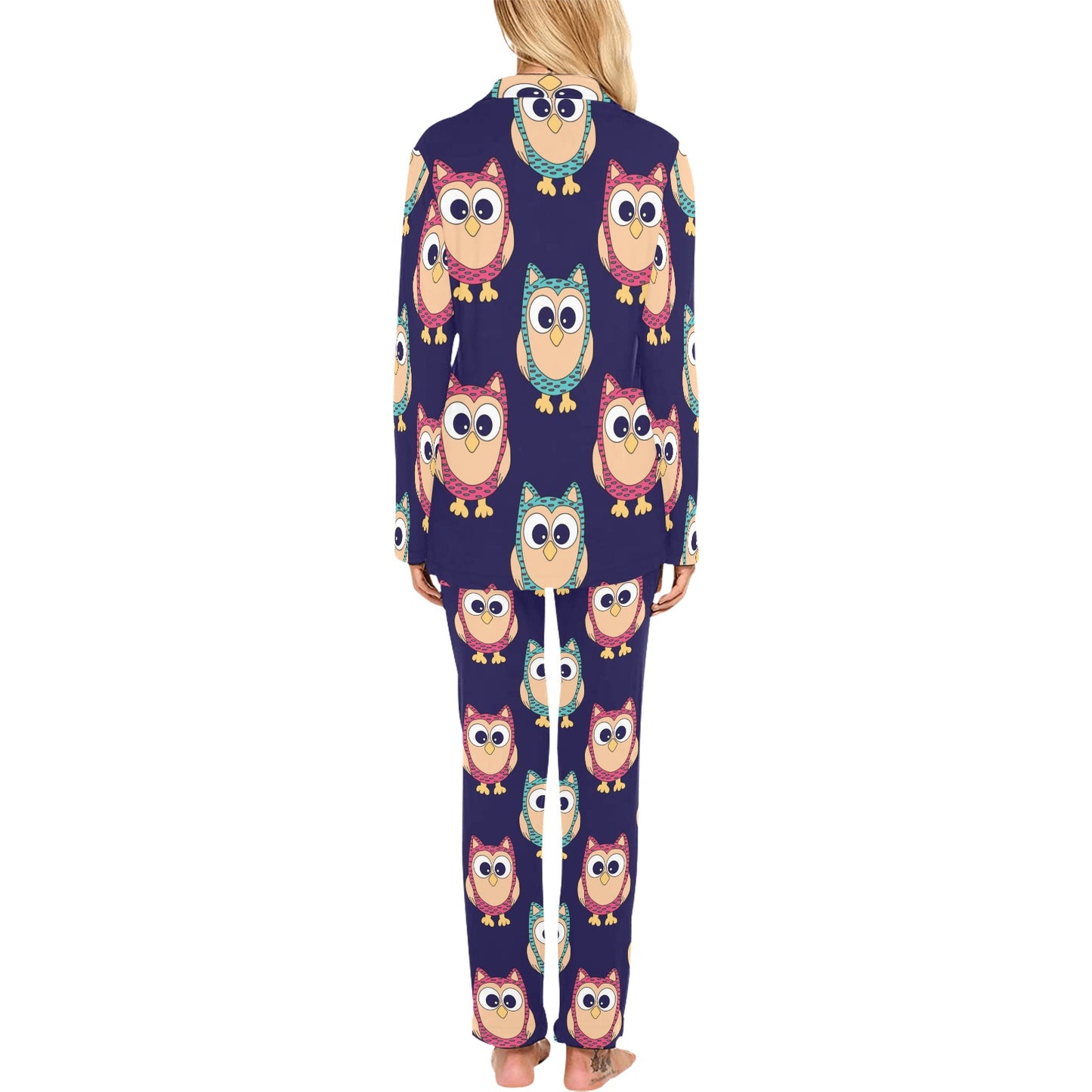 Owl Pattern Print Design A06 Women's Long Pajama Set