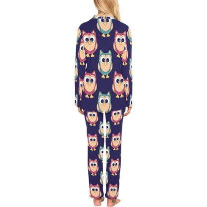 Owl Pattern Print Design A06 Women's Long Pajama Set