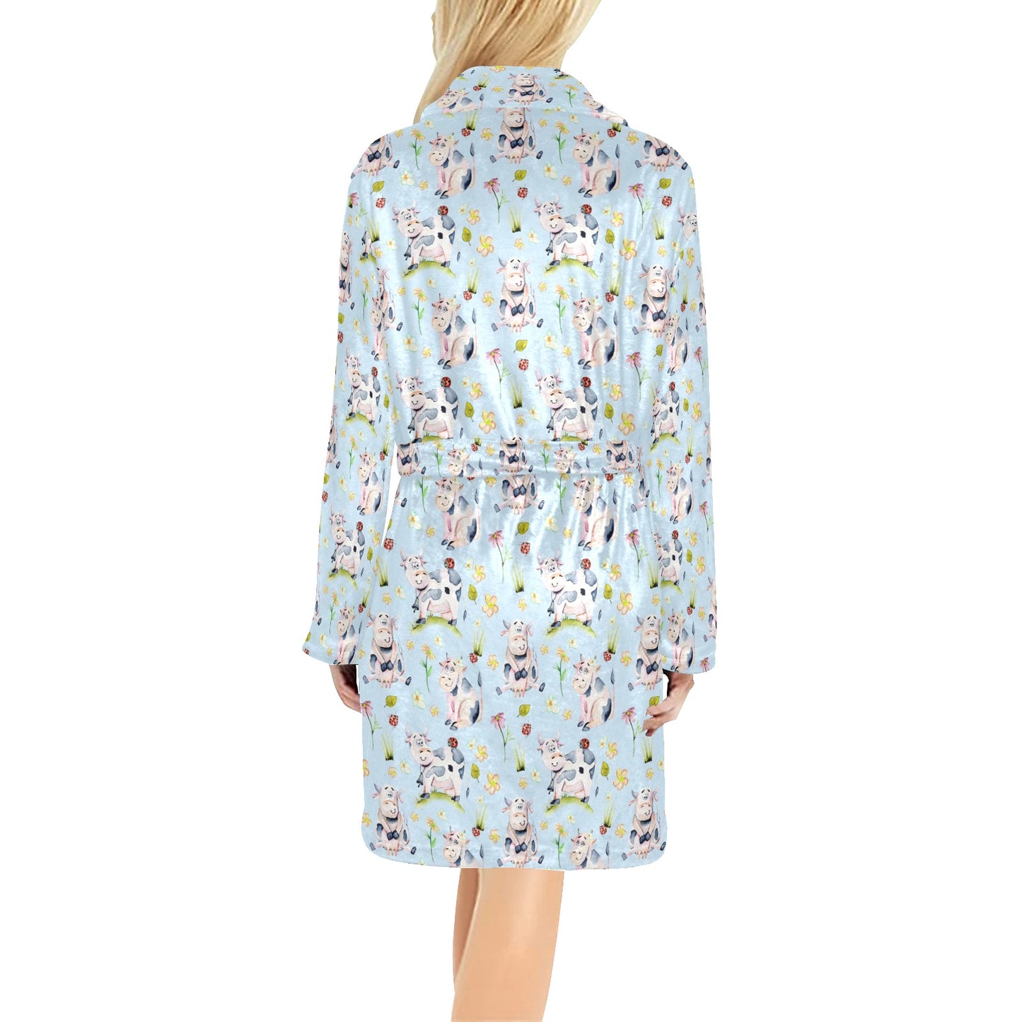 Cow Happy Pattern Print Design 05 Women's Fleece Robe