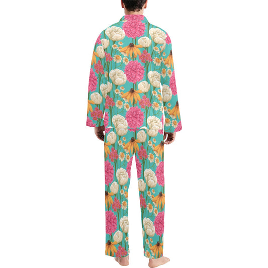 Summer Floral Pattern Print Design SF07 Men's Long Pajama Set