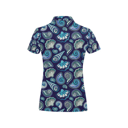 Beach Seashell Blue Print Women's Polo Shirt