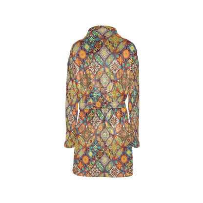 Mandala Flower Themed Design Print Women's Fleece Robe