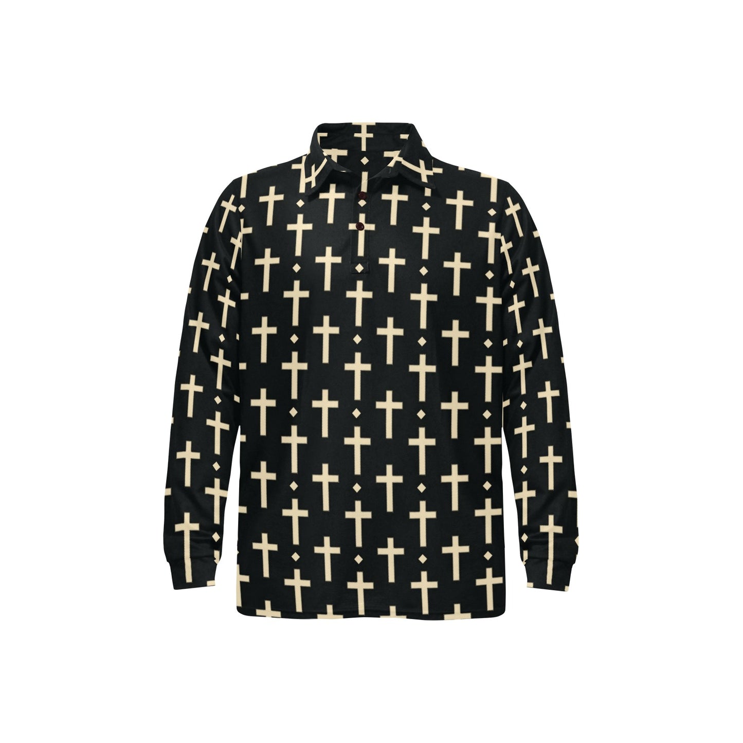 Cross Pattern Print Design 03 Long Sleeve Polo Shirt For Men's