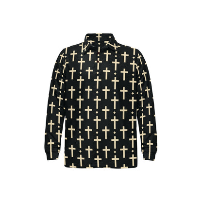 Cross Pattern Print Design 03 Long Sleeve Polo Shirt For Men's