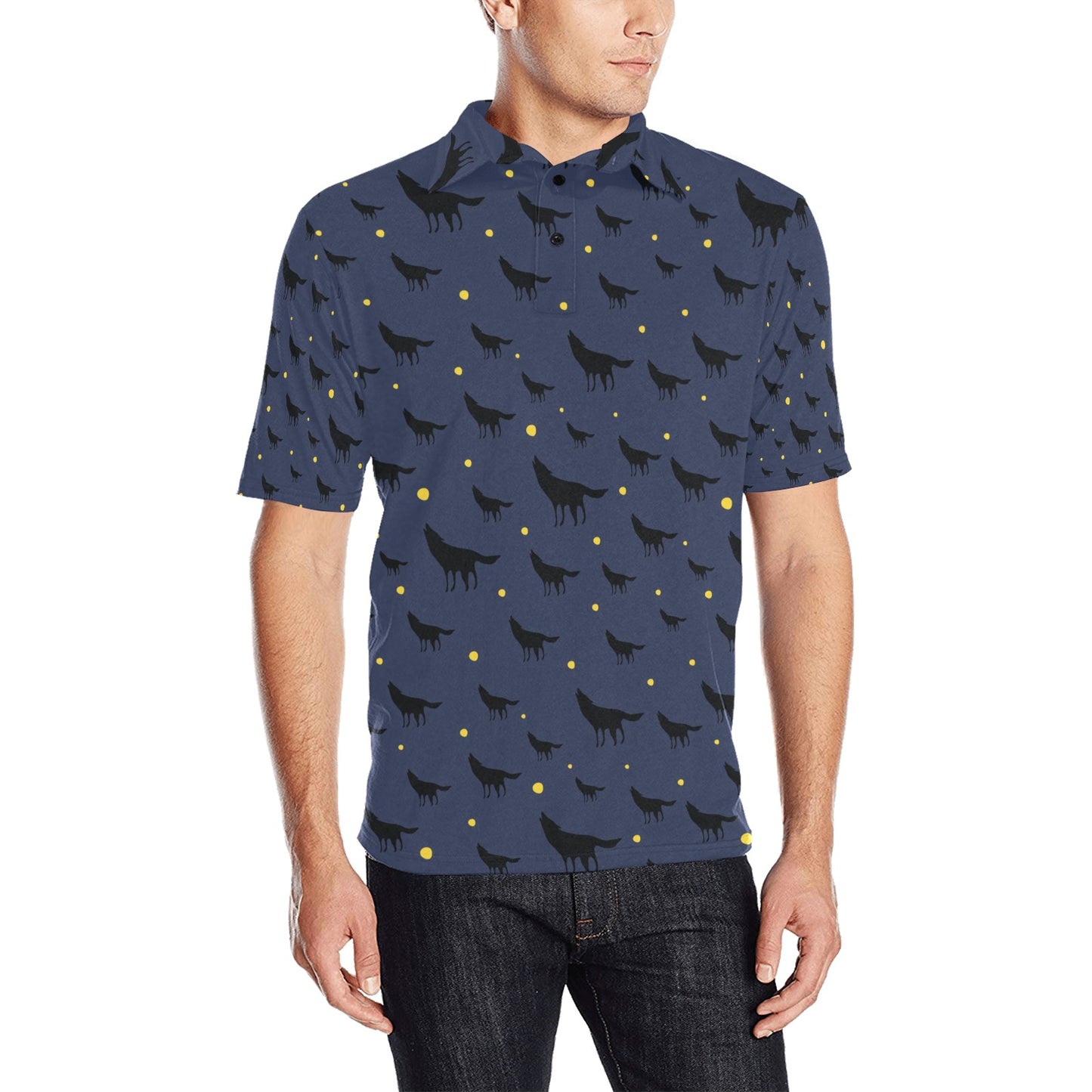 Wolf Print Design LKS301 Men Polo Shirt