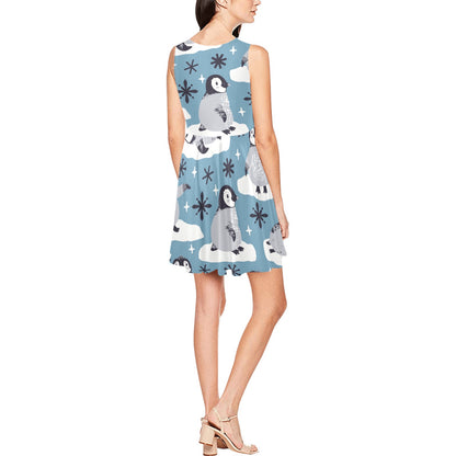 Penguin Pattern Print Design A05 Sleeveless Dress