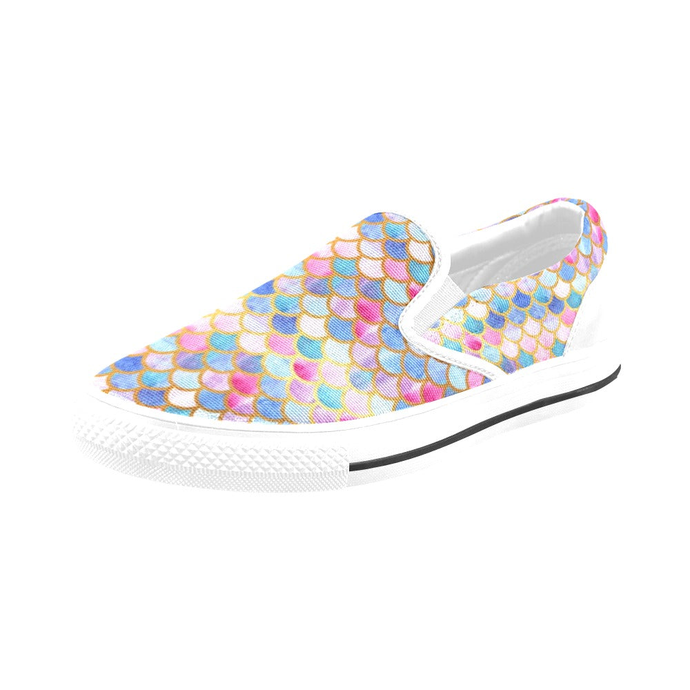 Scales Print Design LKS401 White Slip Ons Canvas Women's Shoes