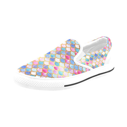 Scales Print Design LKS401 White Slip Ons Canvas Women's Shoes