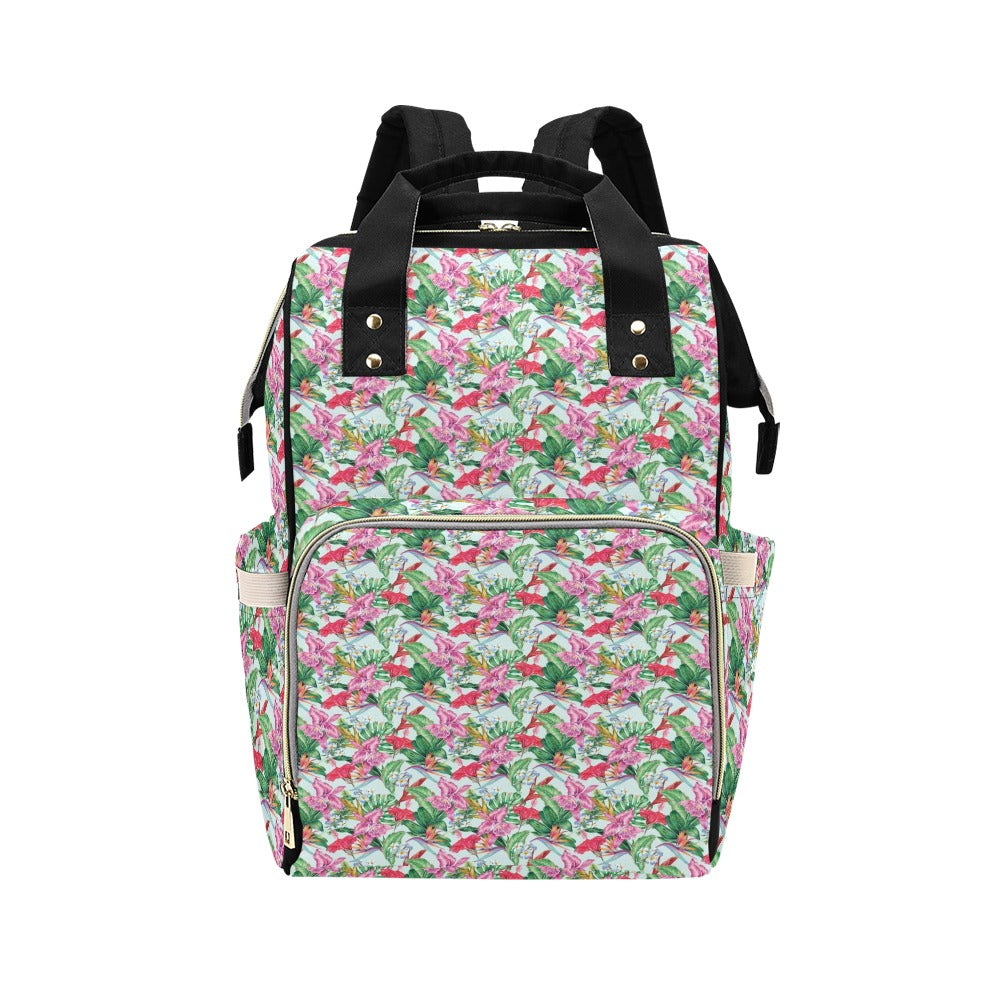 Tropical Flower Print Design LKS304 Diaper Bag Backpack