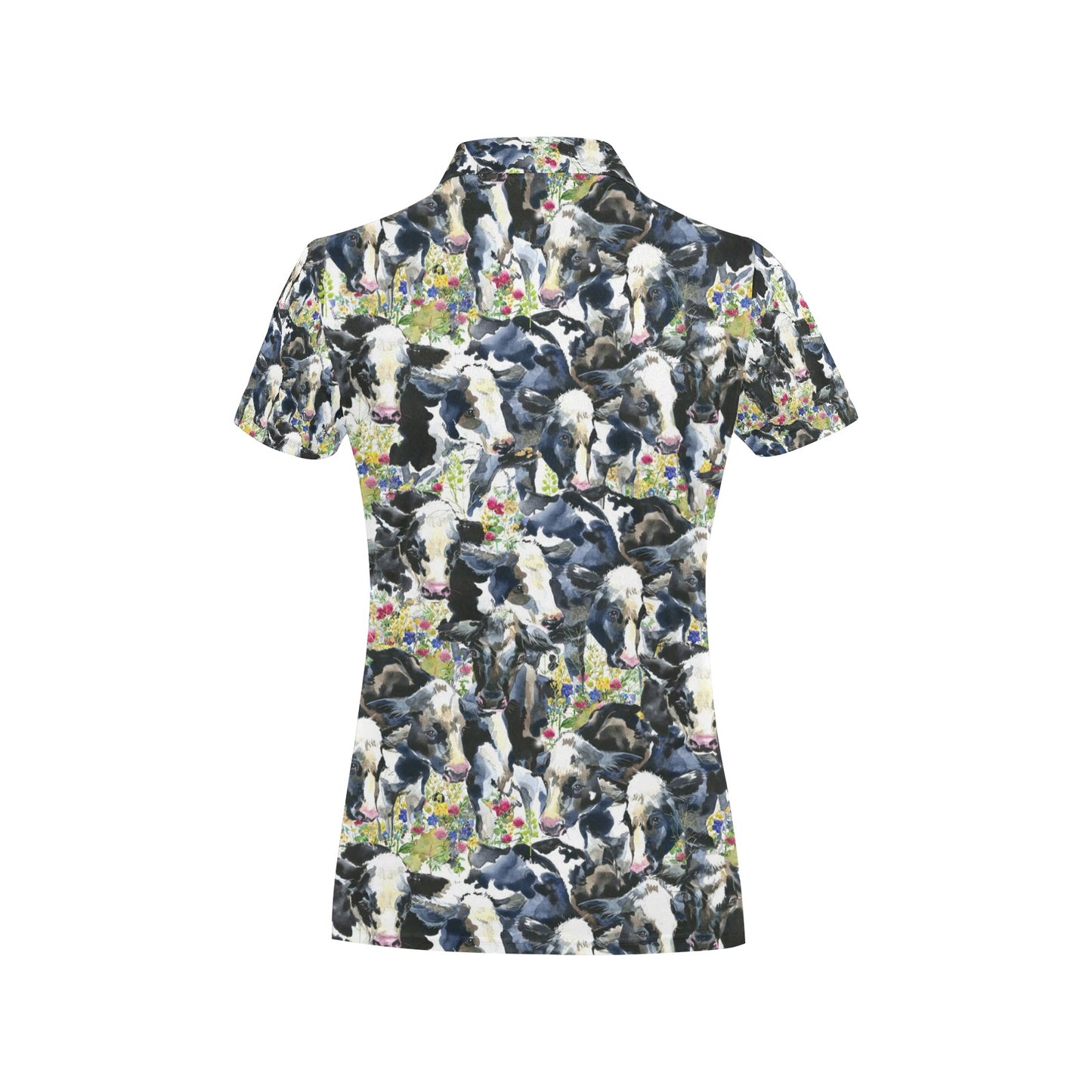 Cow Watercolor Print Pattern Women's Polo Shirt
