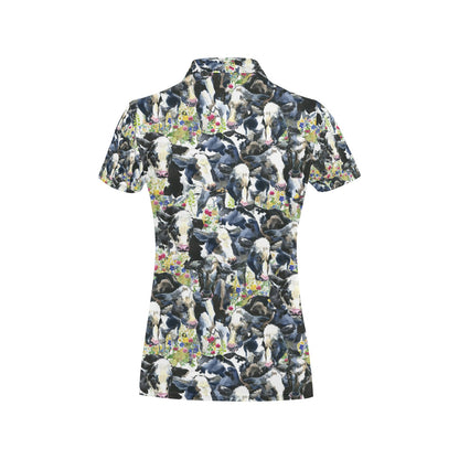 Cow Watercolor Print Pattern Women's Polo Shirt