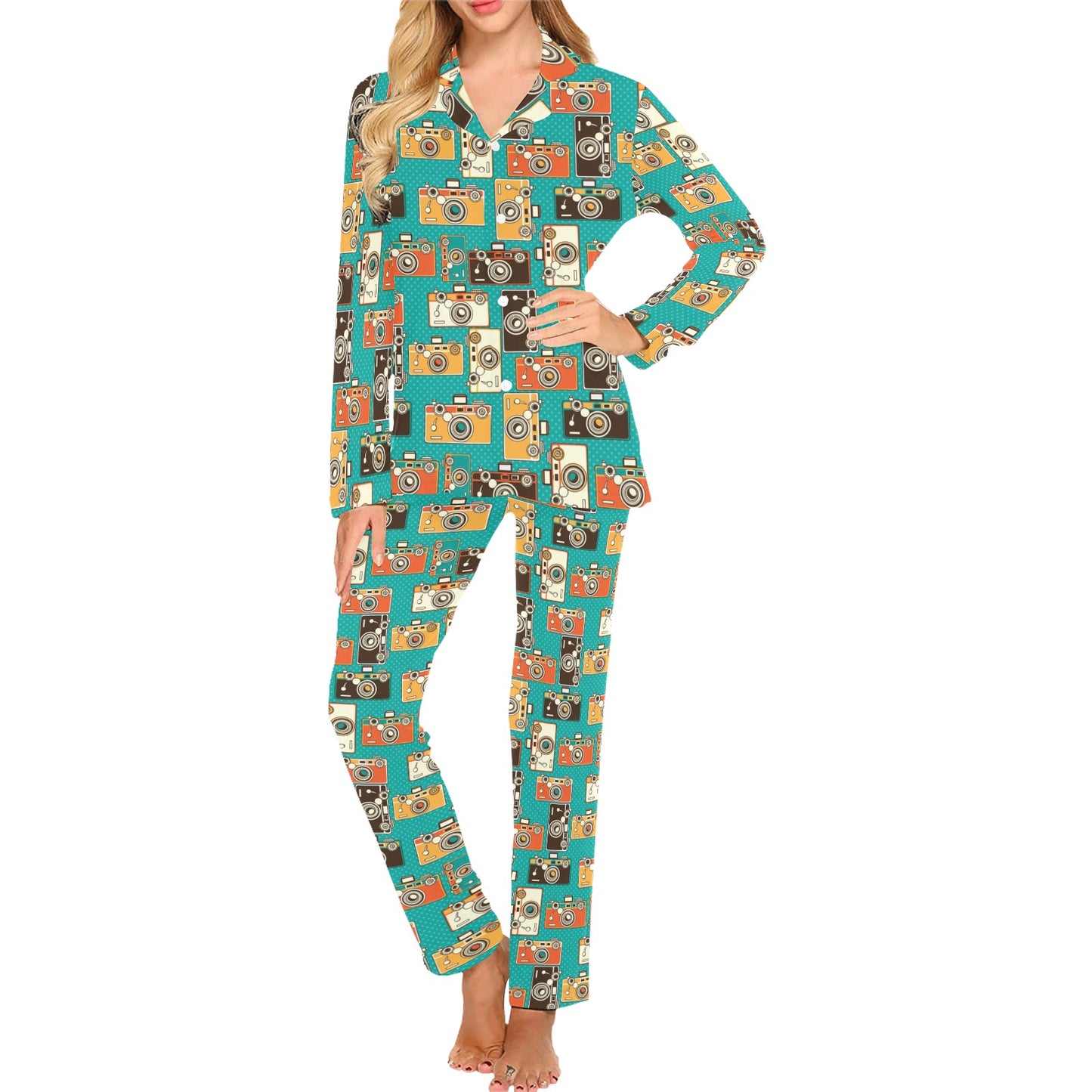 Camera Pattern Print Design 02 Women's Long Pajama Set