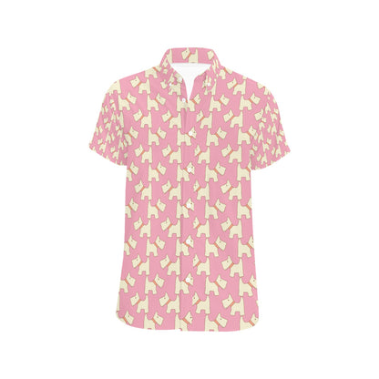 Scottish Terriers Print Design LKS306 Men Short Sleeve Button Up Shirt