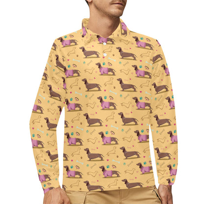 Dachshund Pattern Print Design 07 Long Sleeve Polo Shirt For Men's