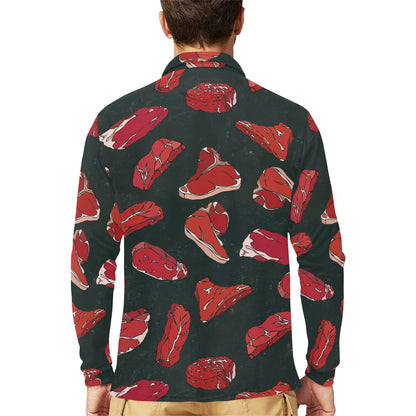Meat Pattern Print Design 01 Long Sleeve Polo Shirt For Men's