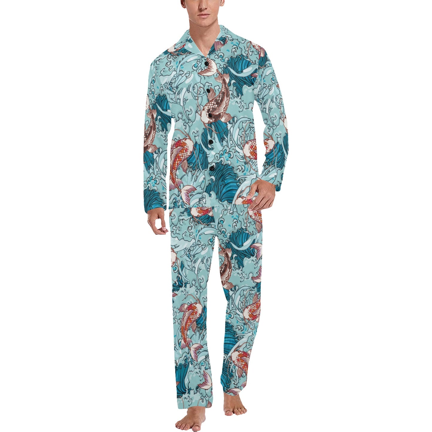 KOI Fish Pattern Print Design 05 Men's Long Pajama Set