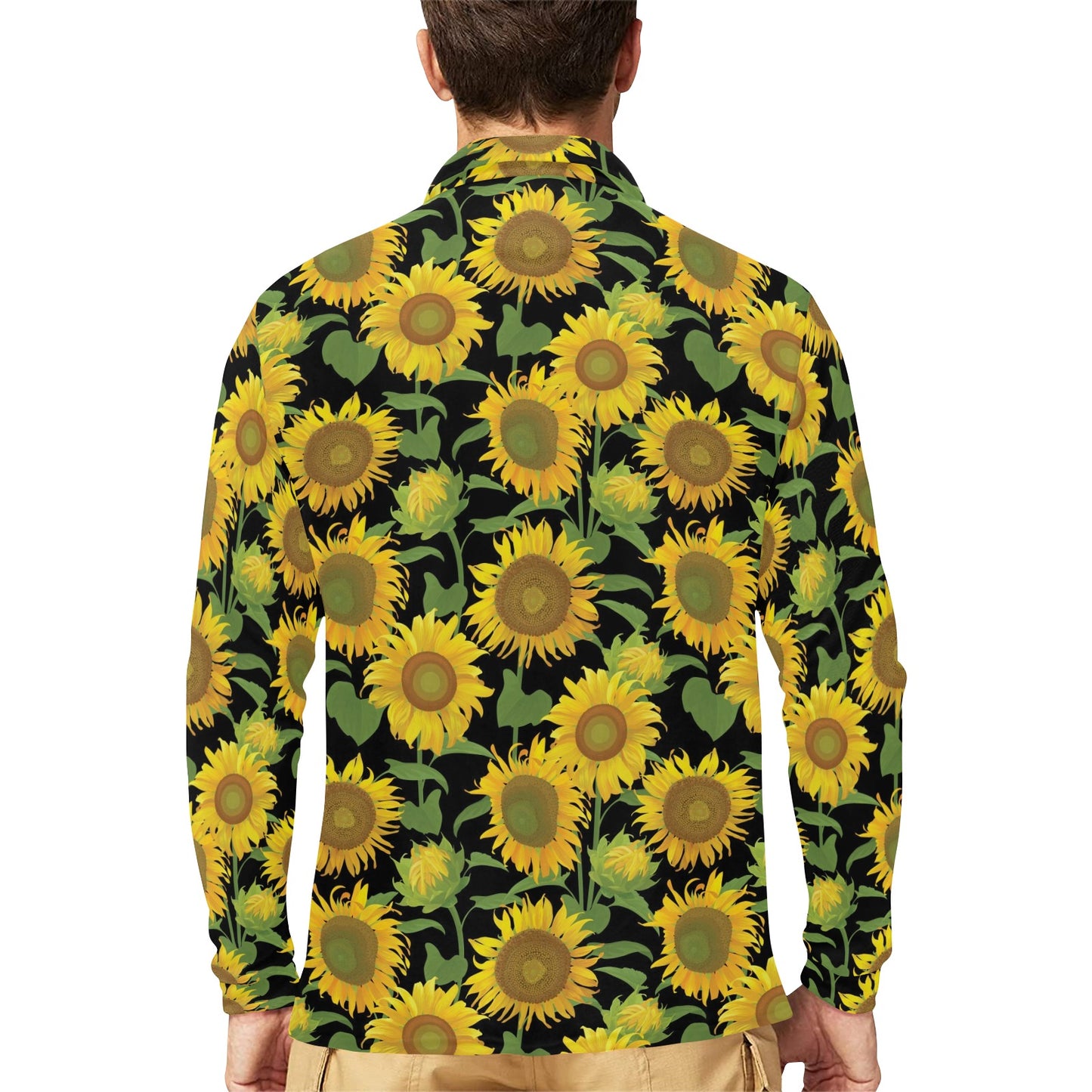 Sunflower Print Design LKS302 Long Sleeve Polo Shirt For Men's