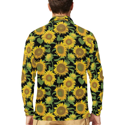 Sunflower Print Design LKS302 Long Sleeve Polo Shirt For Men's