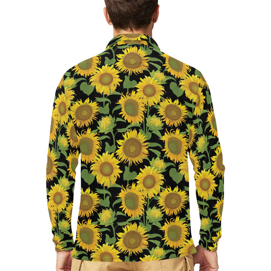 Sunflower Print Design LKS302 Long Sleeve Polo Shirt For Men's