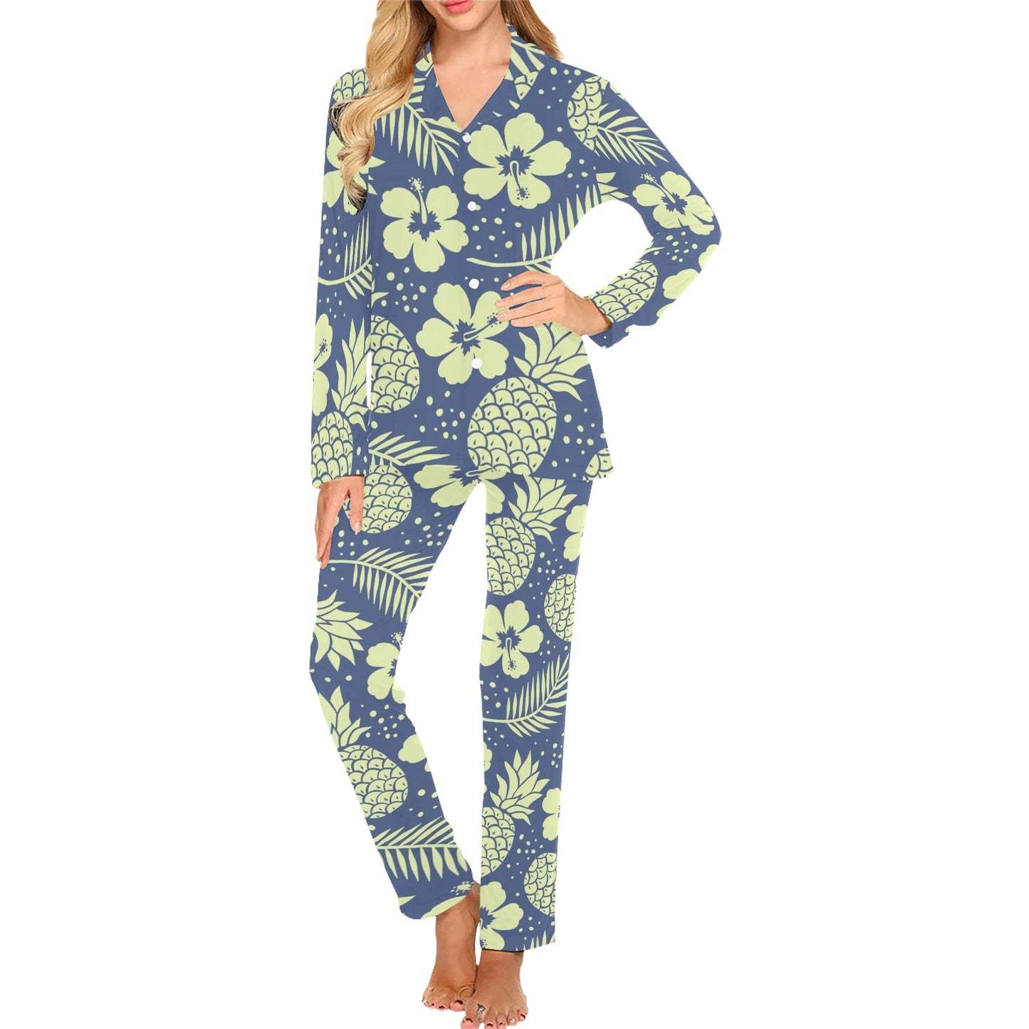 Pineapple Pattern Print Design PP07 Women's Long Pajama Set
