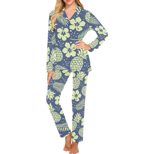 Pineapple Pattern Print Design PP07 Women's Long Pajama Set