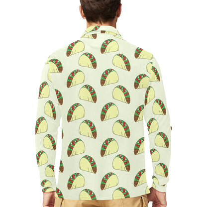 Taco Pattern Print Design TC05 Long Sleeve Polo Shirt For Men's