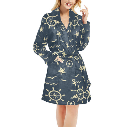 Nautical Pattern Print Design A01 Women's Fleece Robe