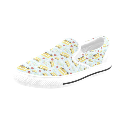 School Bus Back To School Print Design LKS303 White Slip Ons Canvas Women's Shoes