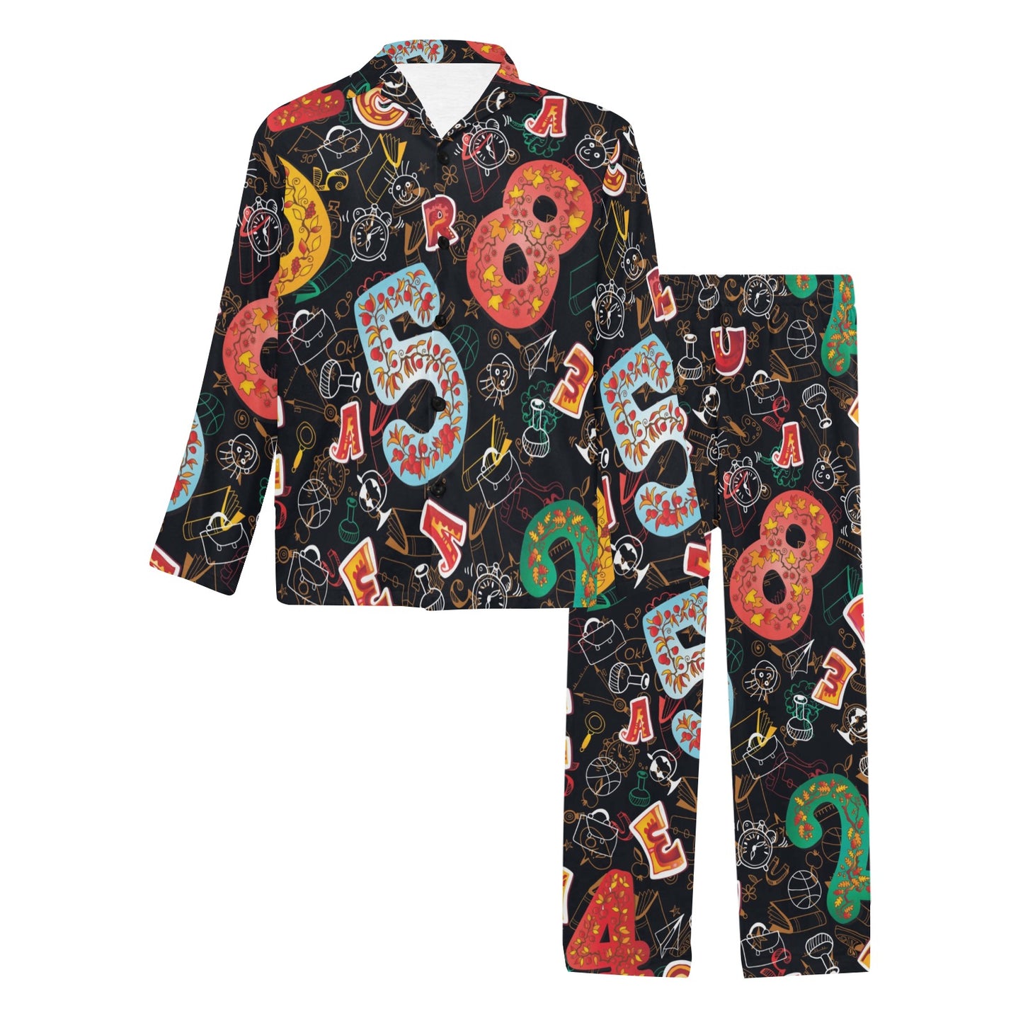 Number Pattern Print Design A03 Men's Long Pajama Set
