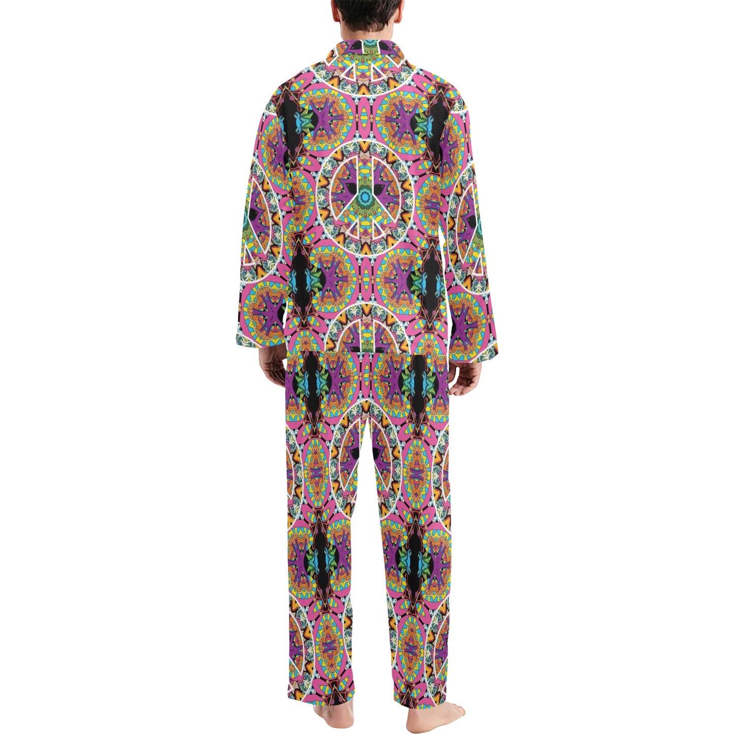 Peace Sign Pattern Print Design A03 Men's Long Pajama Set