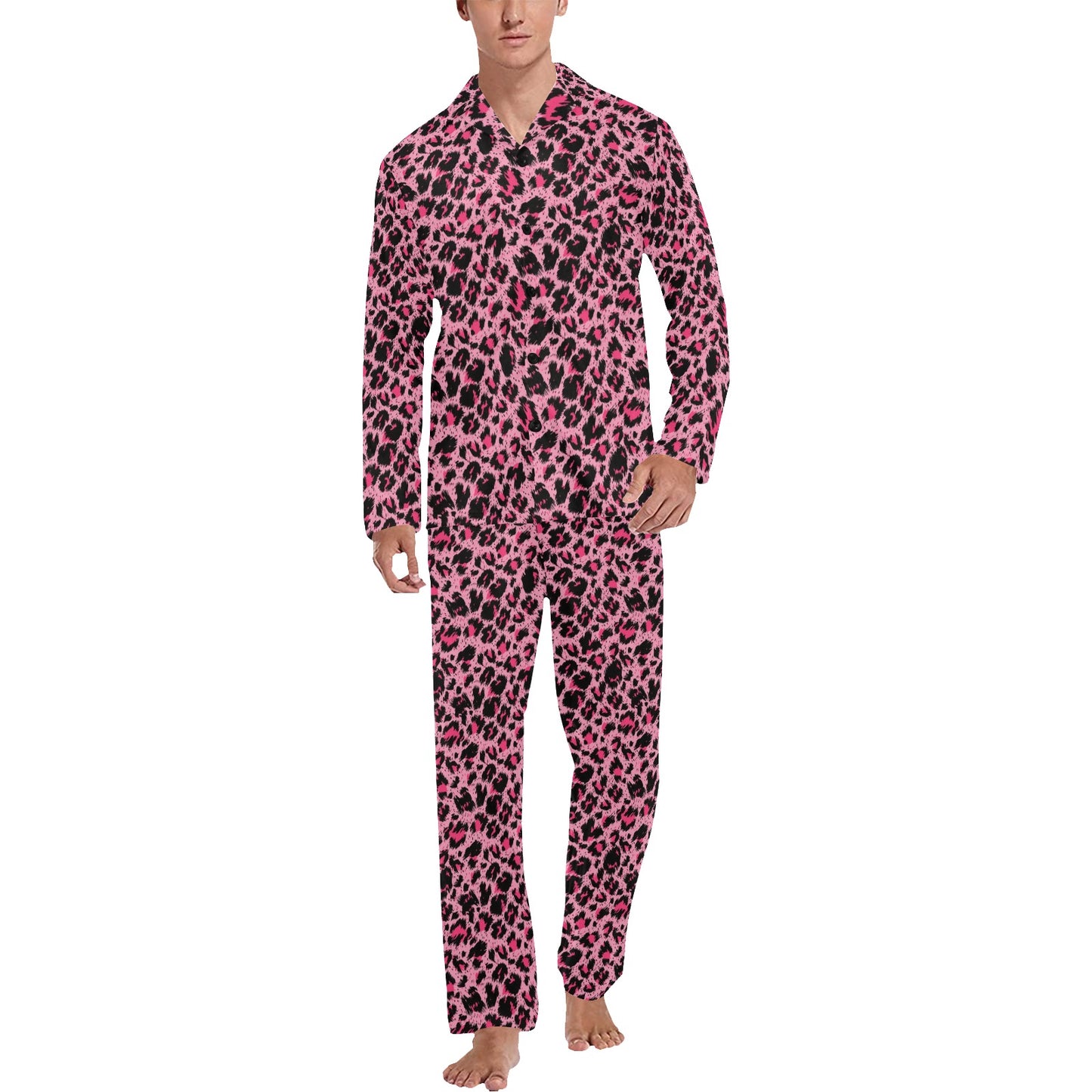 Cheetah Pink Pattern Print Design 01 Men's Long Pajama Set
