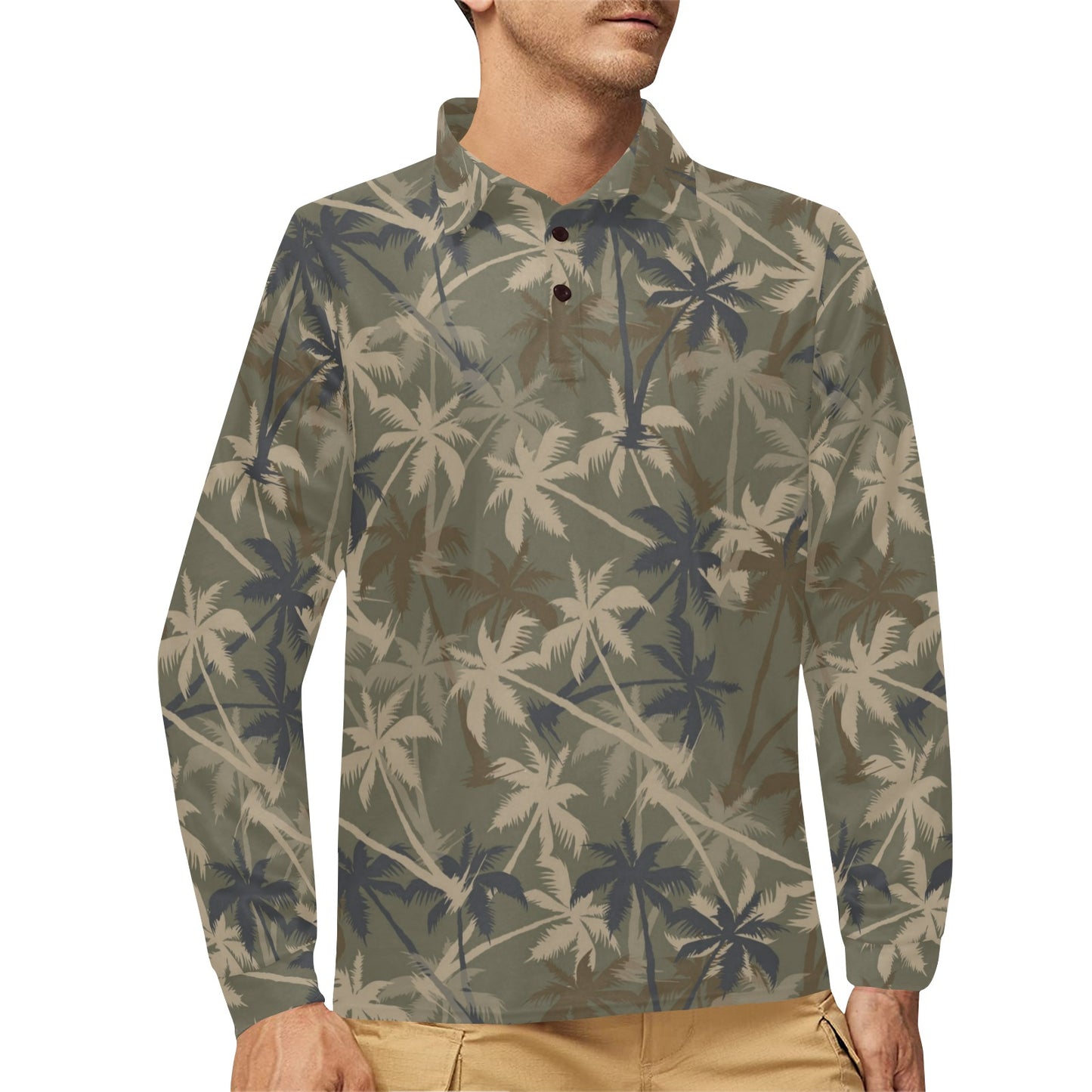 Palm Tree camouflage Long Sleeve Polo Shirt For Men's