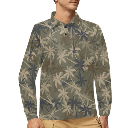 Palm Tree camouflage Long Sleeve Polo Shirt For Men's
