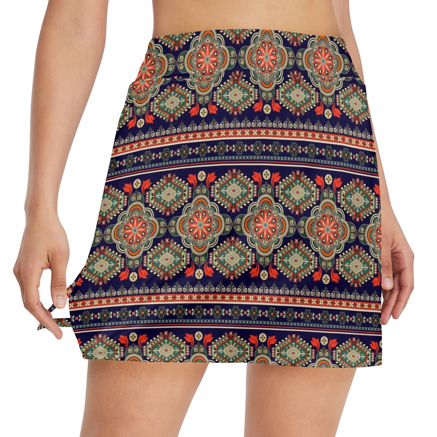 Ethnic Geometric Print Pattern 17" Golf & Pickleball Skort with Pockets