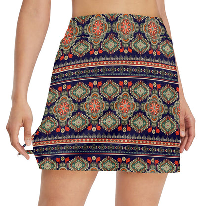 Ethnic Geometric Print Pattern 17" Golf & Pickleball Skort with Pockets