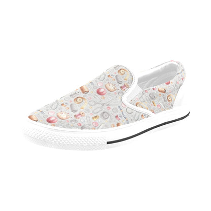 Sewing Equipment Print Design LKS302 White Slip Ons Canvas Women's Shoes