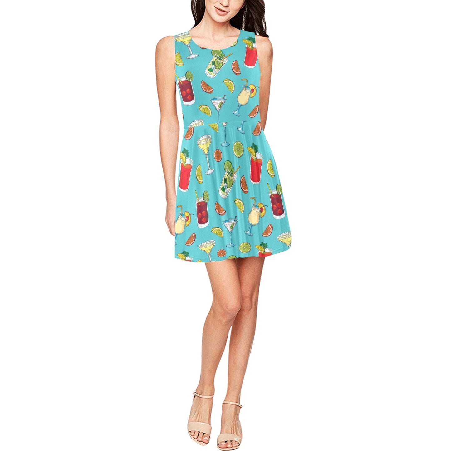 Cocktail Pattern Print Design 05 Sleeveless Dress