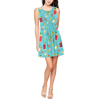Cocktail Pattern Print Design 05 Sleeveless Dress