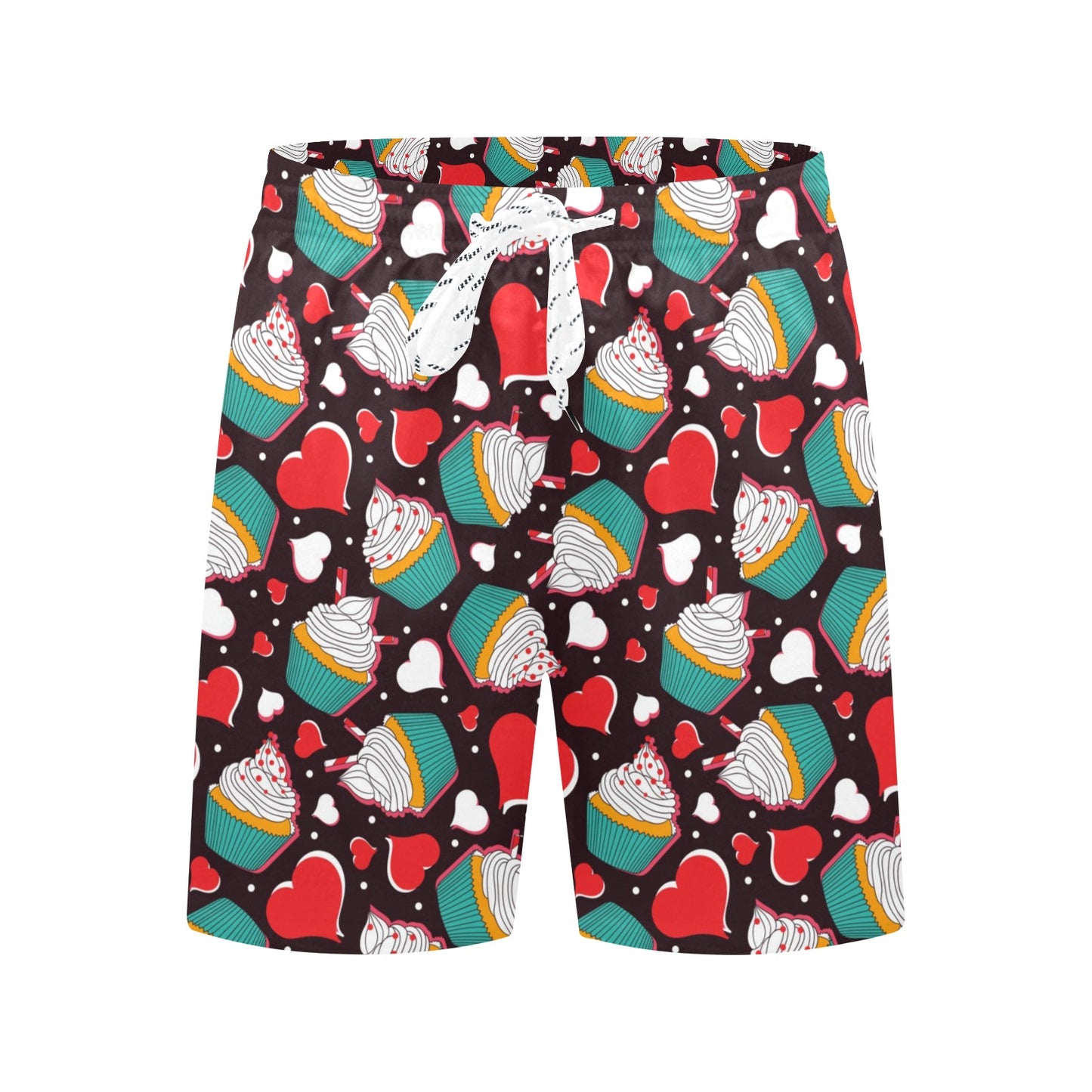 Cupcakes Heart Print Pattern Men's Swim Trunks Beach Shorts