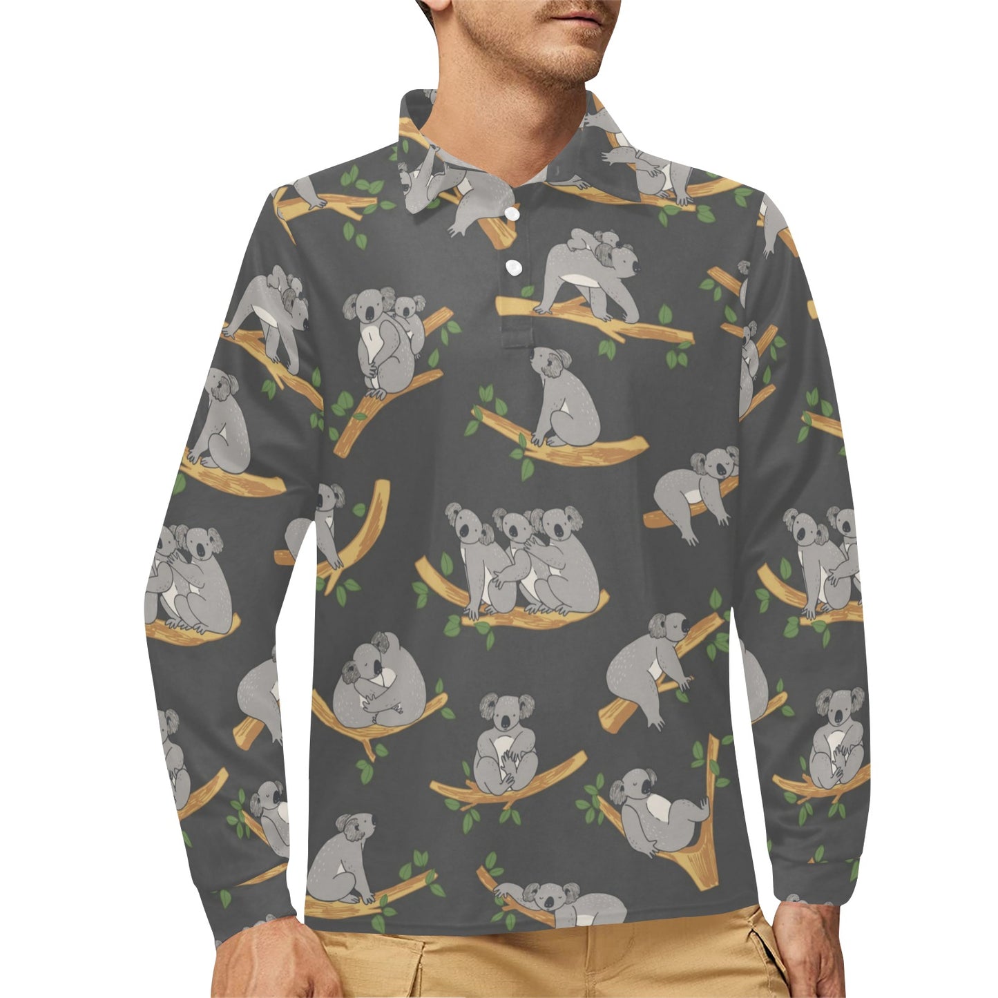 Koala Pattern Print Design 07 Long Sleeve Polo Shirt For Men's