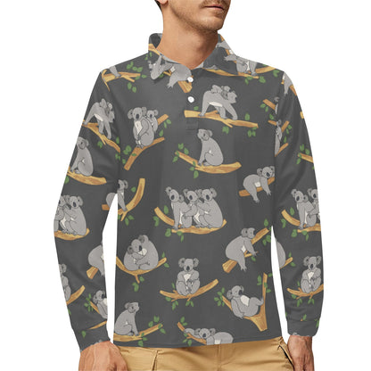Koala Pattern Print Design 07 Long Sleeve Polo Shirt For Men's