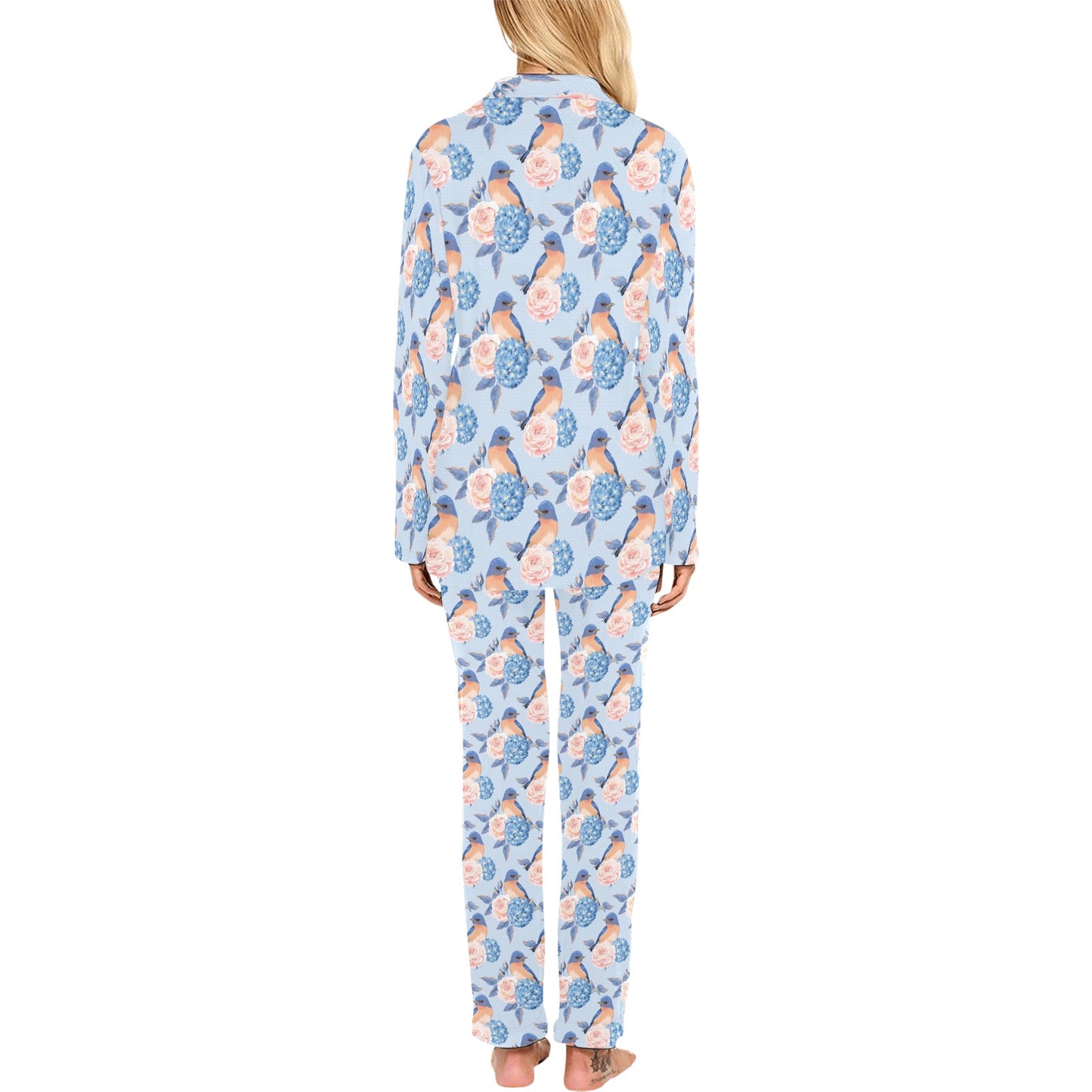 Bluebird Pattern Print Design 01 Women's Long Pajama Set