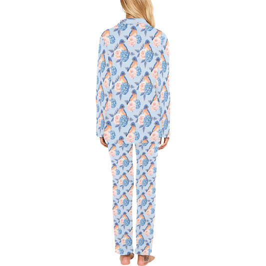 Bluebird Pattern Print Design 01 Women's Long Pajama Set