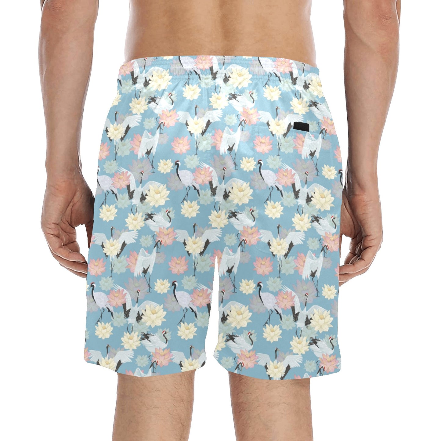 Water Lily Print Design LKS304 Men's Swim Trunks Beach Shorts