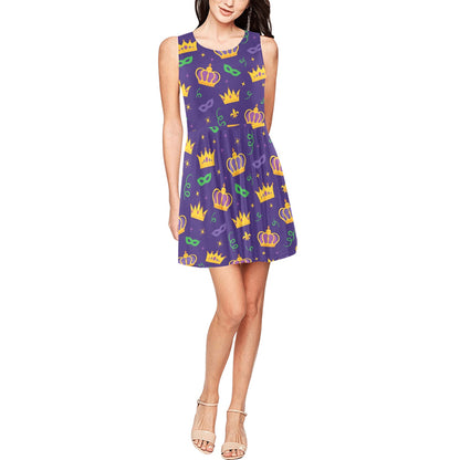 Mardi Gras Pattern Print Design 03 Sleeveless Dress