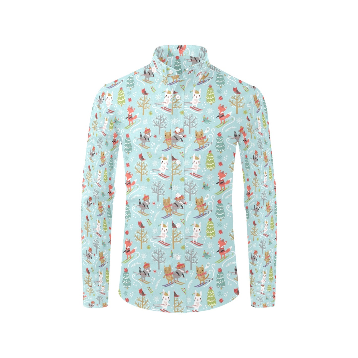 Ski Fox Cute Print Design LKS303 Men's Long Sleeve Dress Shirt