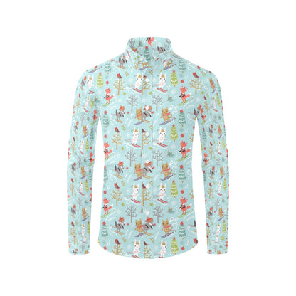 Ski Fox Cute Print Design LKS303 Men's Long Sleeve Dress Shirt