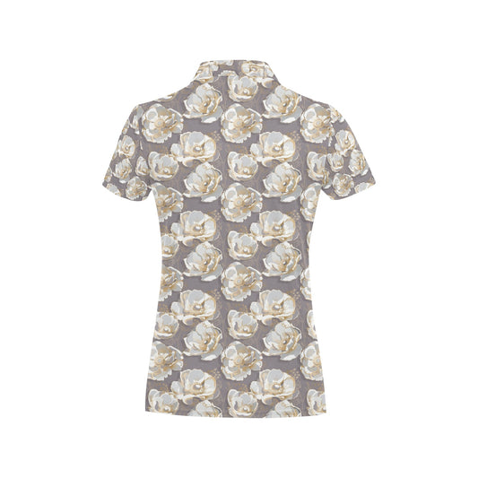 Elegant Grey Flower Print Women's Polo Shirt