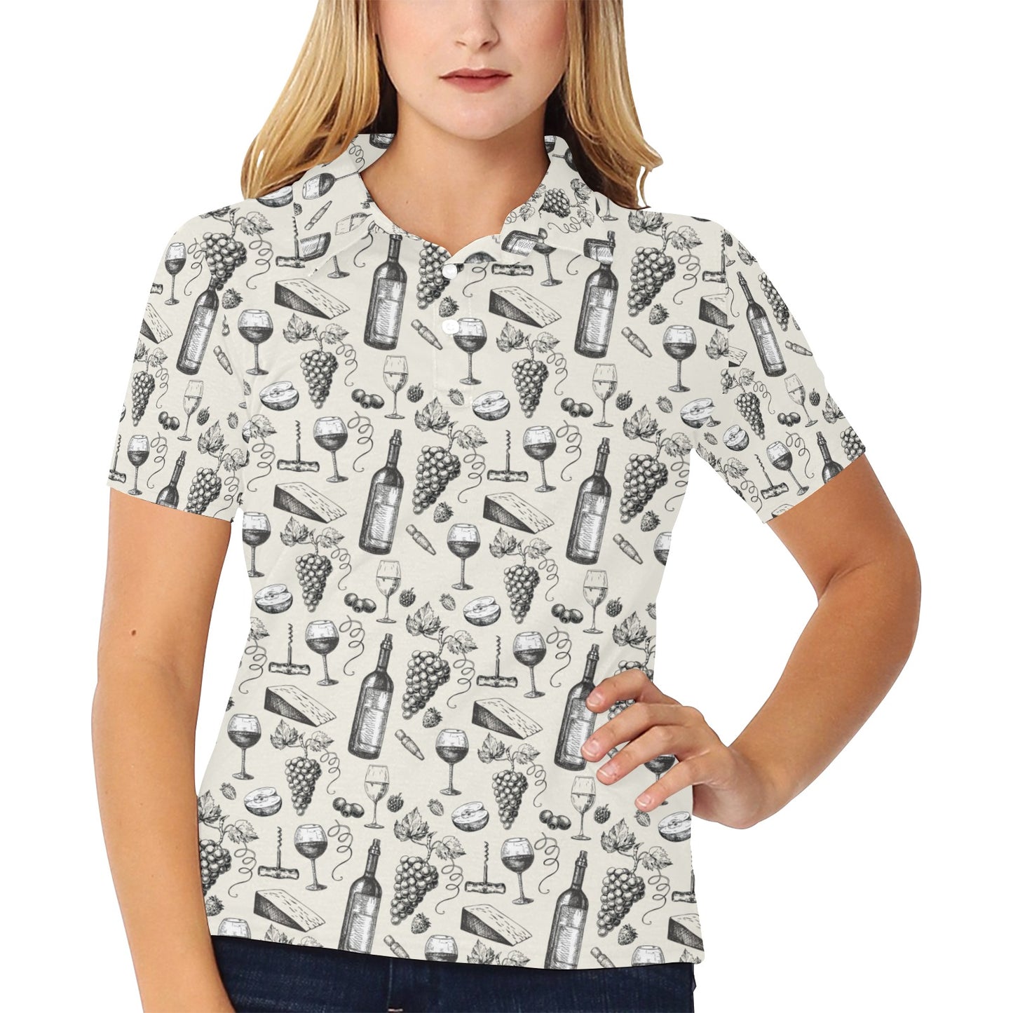 Wine Themed Print Design LKS306 Women's Polo Shirt
